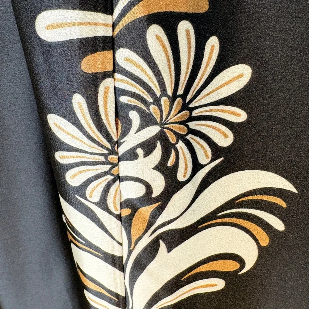 Ellen Tracy Womens Size M Black Gold Floral Wide Leg Satin Palazzo Pants